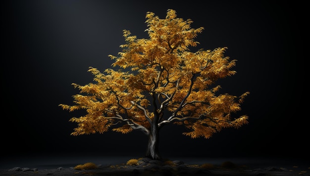 Дерево с осенними цветами, изолированное на темном фоне, сгенерированное ИИ