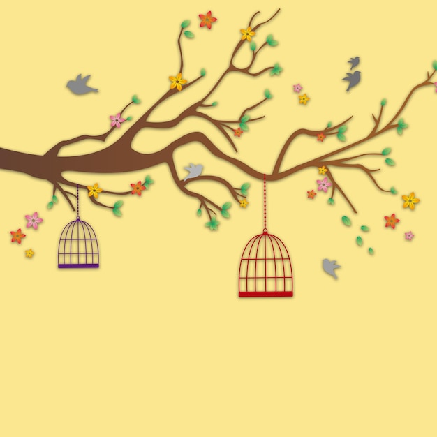 Photo tree with birds house