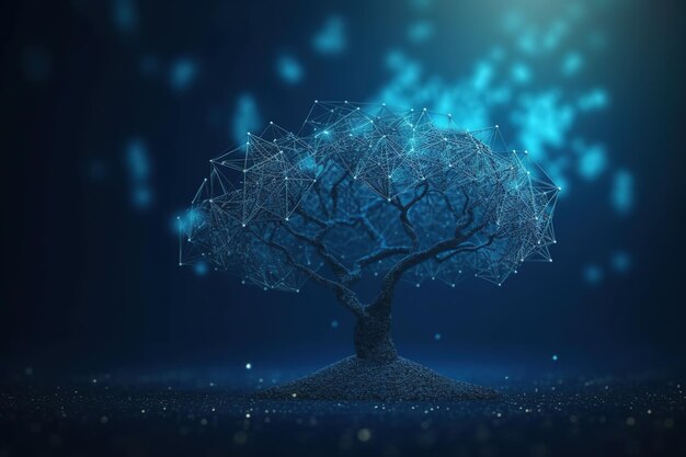 A tree with a blue background and a low poly image.