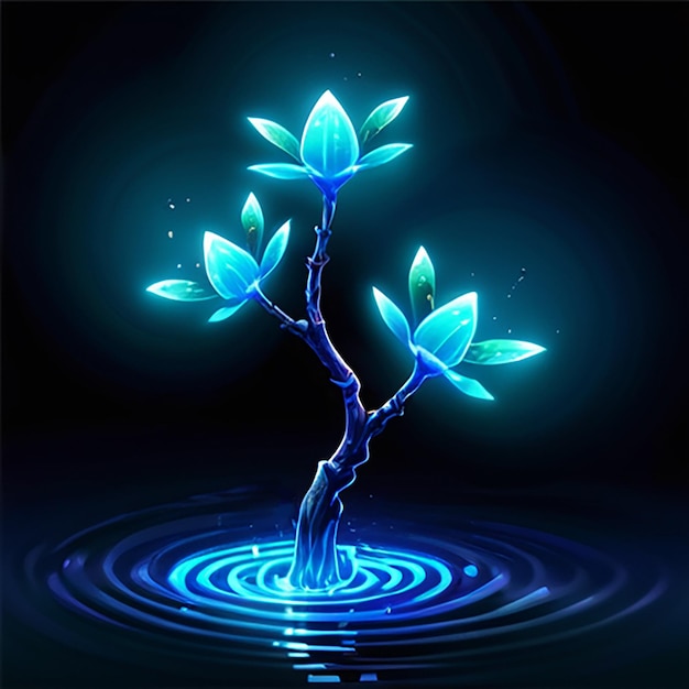 Photo a tree with blue leaves in the water