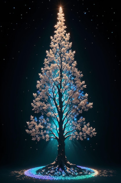 Tree with blue light on it