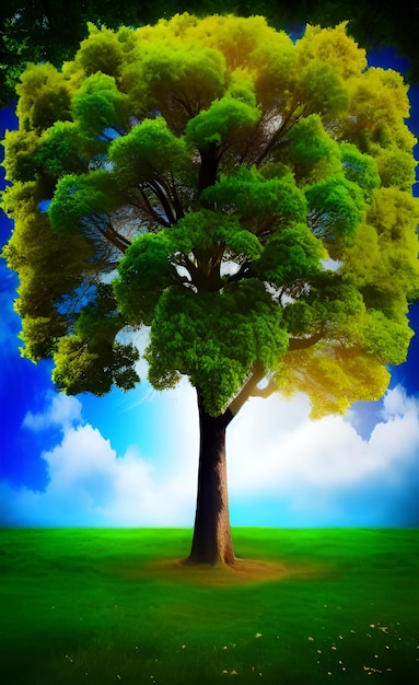 A tree with a blue sky in the background