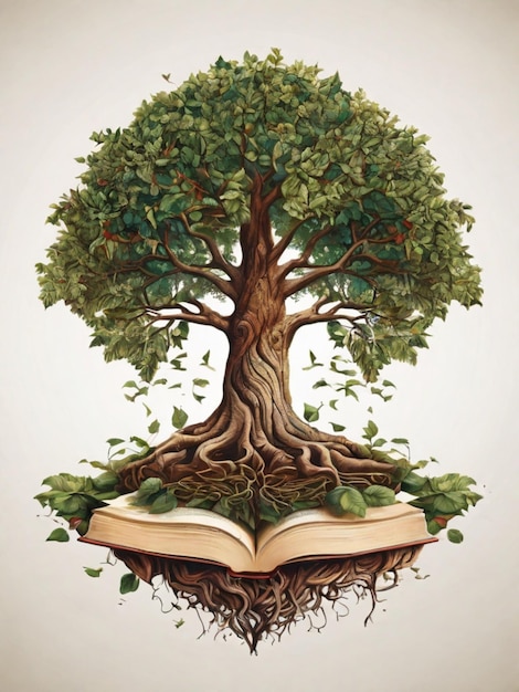 a tree with a book for t shirt design