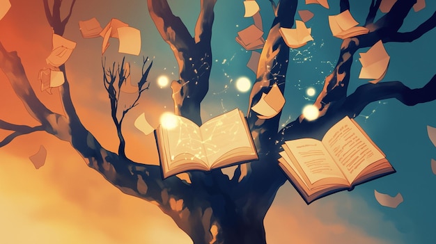 a tree with books and the words quot the tree quot on it