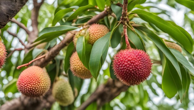 Photo a tree with a bunch of fruit hanging from it