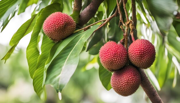 a tree with a bunch of red fruit hanging from it