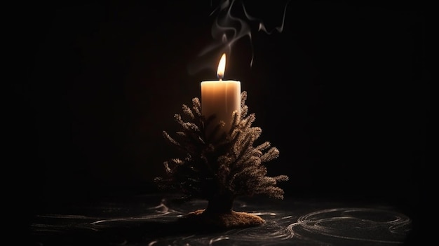 Photo a tree with candles and a candle in the middlegenerative ai
