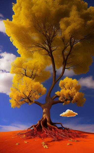 A tree with a cloud in the sky