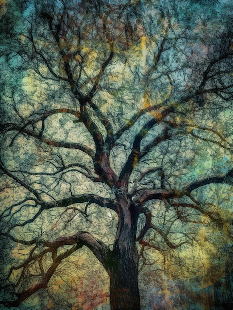 A tree with a cloudy sky in the background