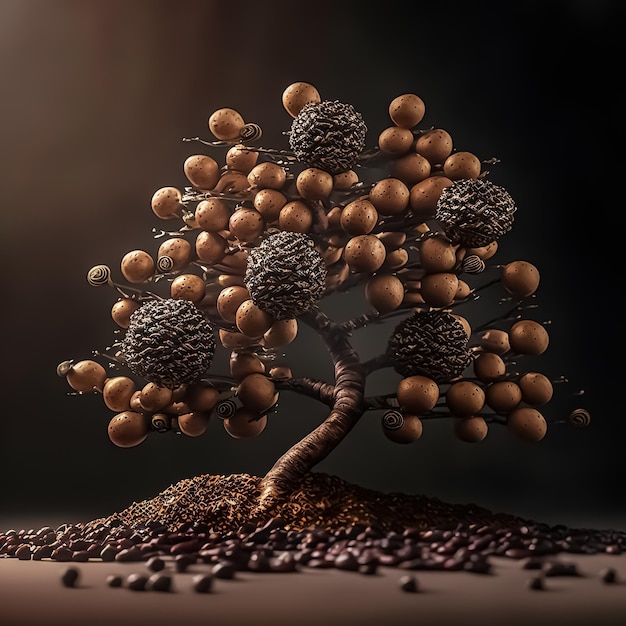 Tree with coffee seeds, coffee balls