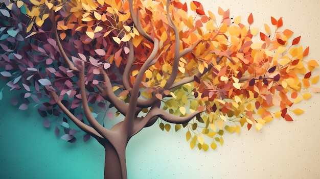 Tree with colored leaves Generative AI