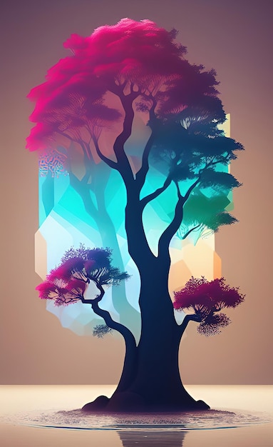 A tree with a colorful background.