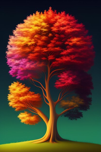 Photo a tree with a different tree shape colorful leaves generated ai