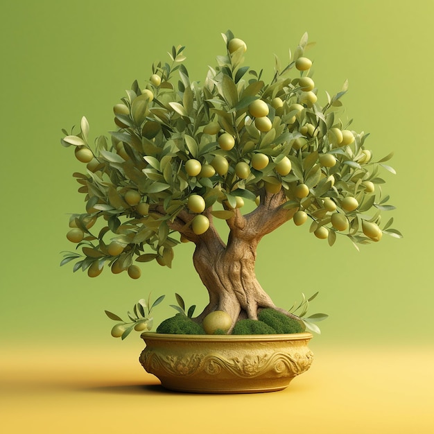 A tree with fruit on it is in a pot.