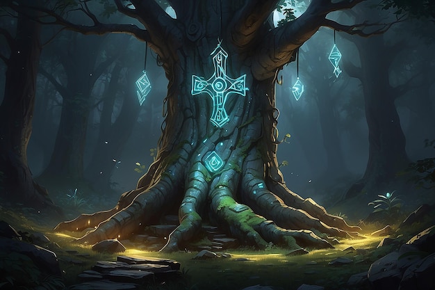 Tree with glowing runes