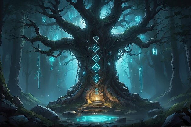 Tree with glowing runes