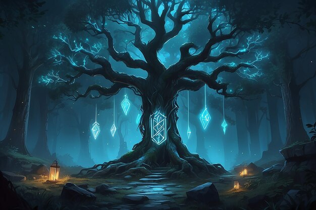 Tree with glowing runes