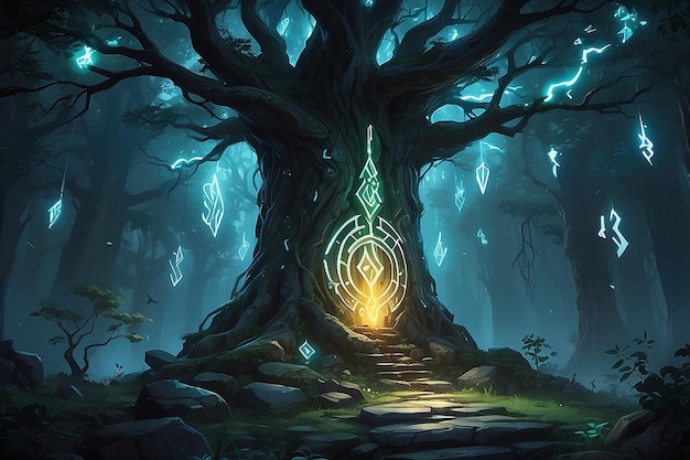 Tree with glowing runes