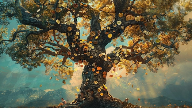 a tree with gold coins on it and the word gold on it