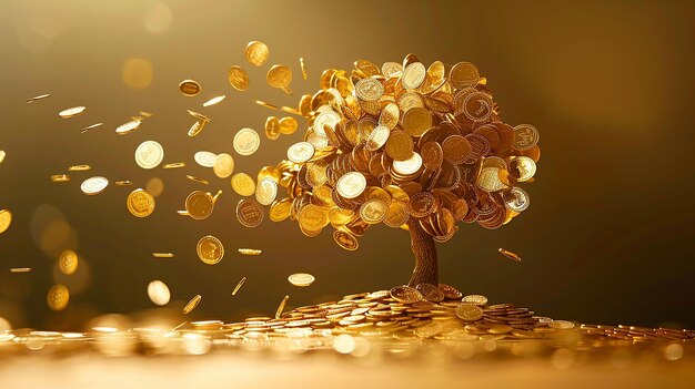 Photo a tree with gold coins and a tree with the word quot euro quot on it