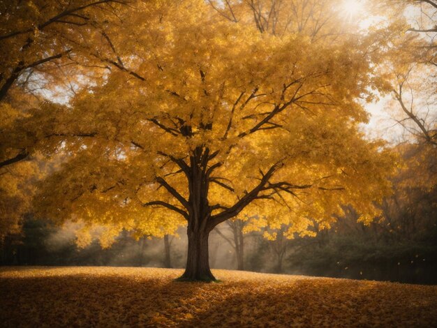 Photo a tree with golden leaves