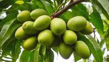 Photo a tree with green fruit that is growing on it