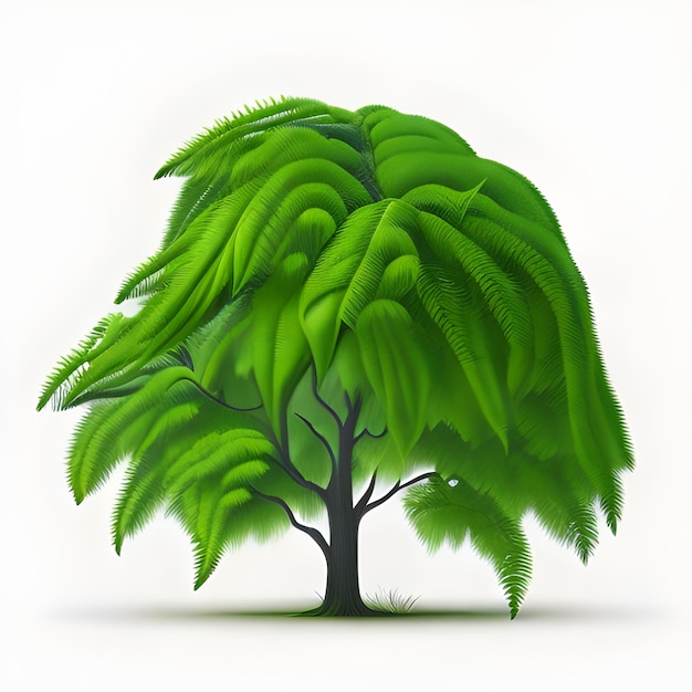녹색 잎과 고사리라는 단어가 있는 나무