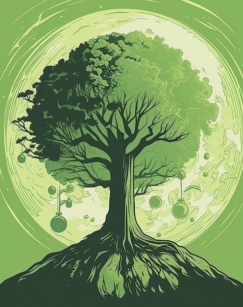 A tree with green leaves in a circle shape on a light background Earth planet care concept Generative AI
