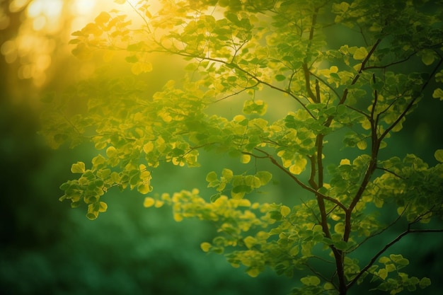 A tree with green leaves and the sun shining through the leaves