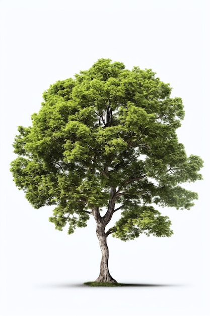 A tree with green leaves and a white background