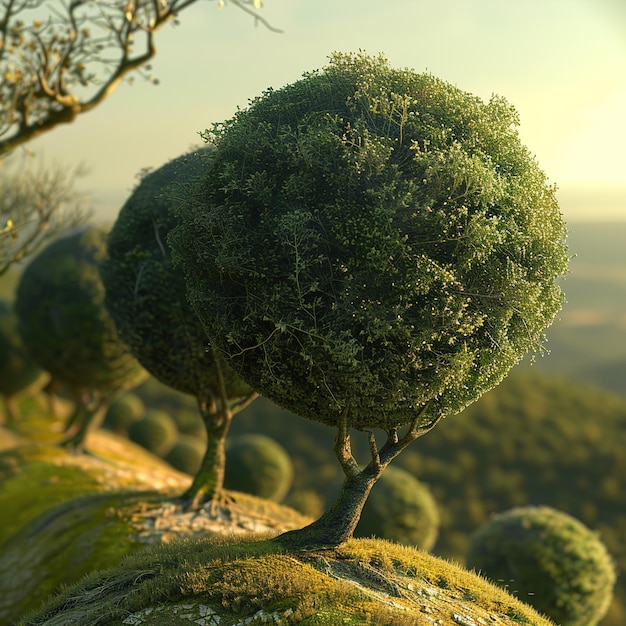 a tree with a green top sits on a rock with the word  pompei  on it