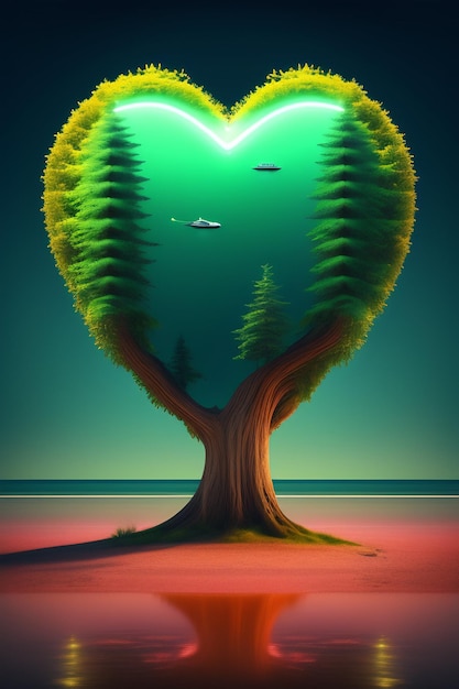 A tree with a heart shaped shape made by the artist.