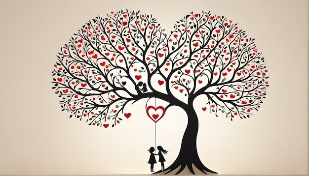 Photo a tree with hearts and a couple in love