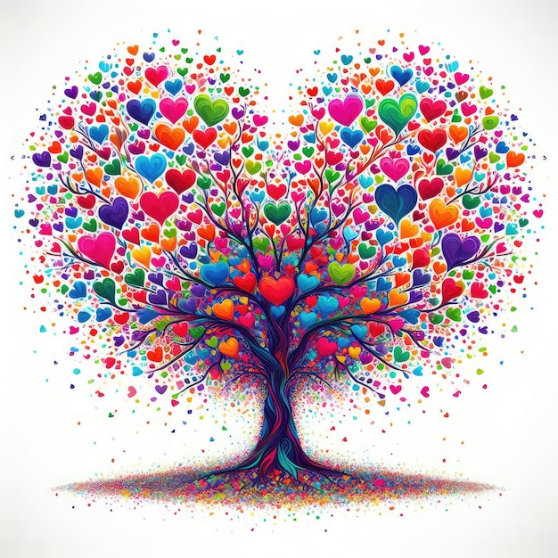 Foto un albero con cuori e cuori a forma di cuore