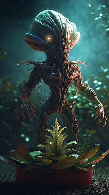 Photo a tree with a human body and a head that has a long trunk and a long trunk with a long trunk and a long trunk with a long trunk and a long trunk with a long trunk