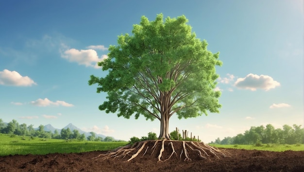 a tree with its roots in the ground