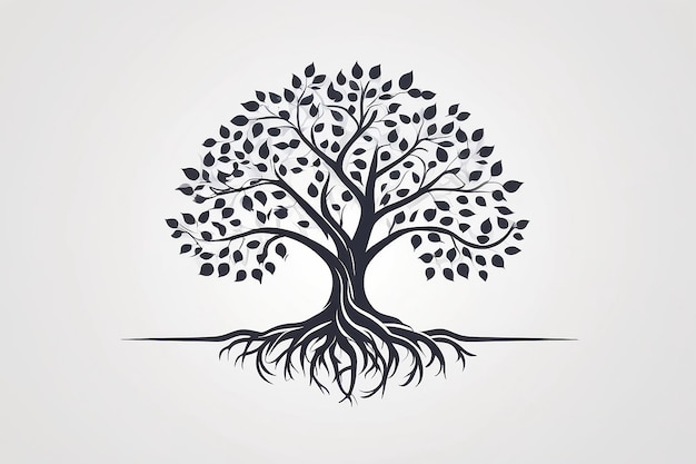 葉と根を持つ木のロゴアイコン