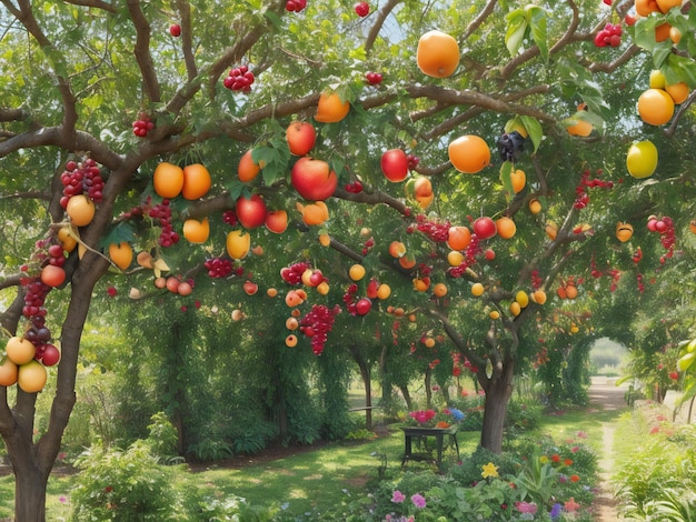 Photo a tree with many fruit hanging from it