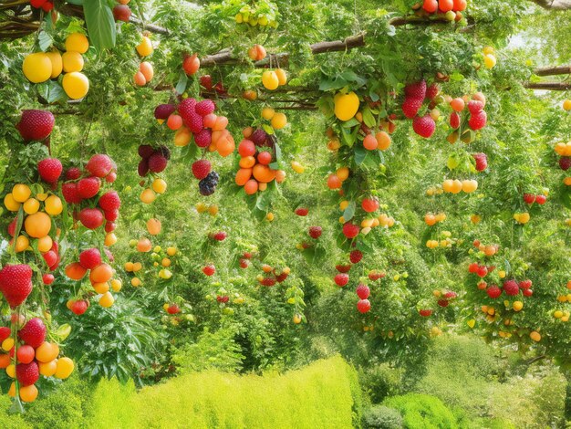 Photo a tree with many fruit hanging from it