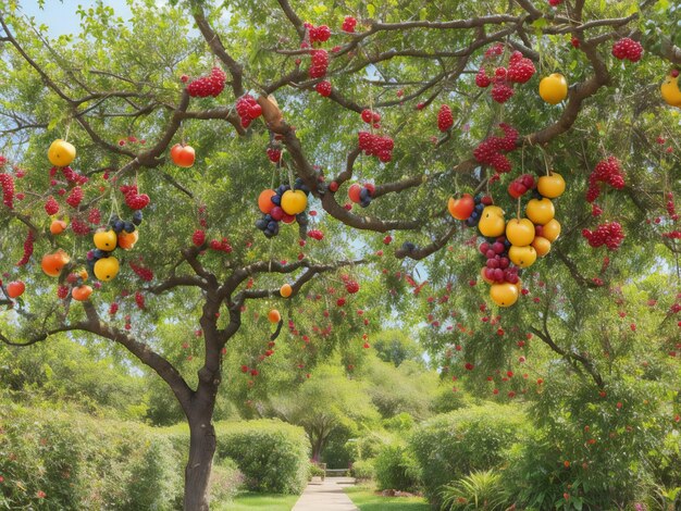 Foto un albero da cui pendono molti frutti