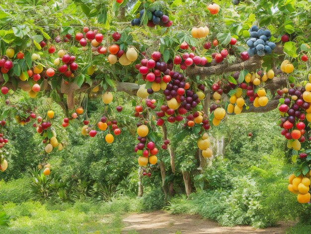 Photo a tree with many fruit hanging from it