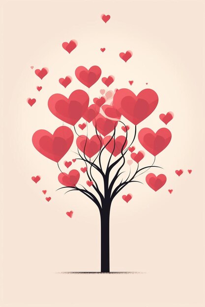 a tree with many hearts in the background