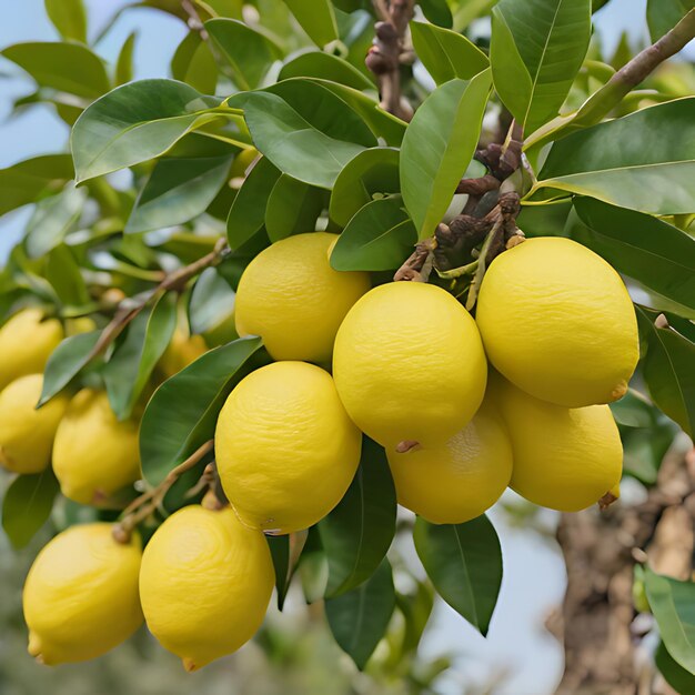 a tree with many lemons hanging from it