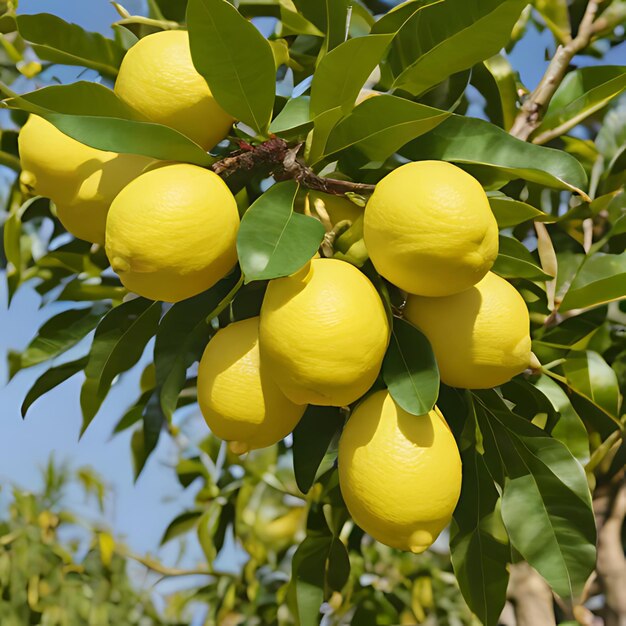 Photo a tree with many lemons hanging from it