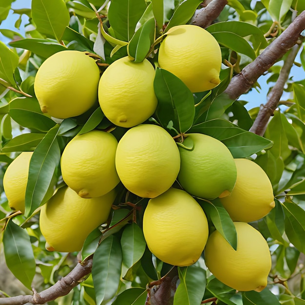 Photo a tree with many lemons on it and a branch with leaves