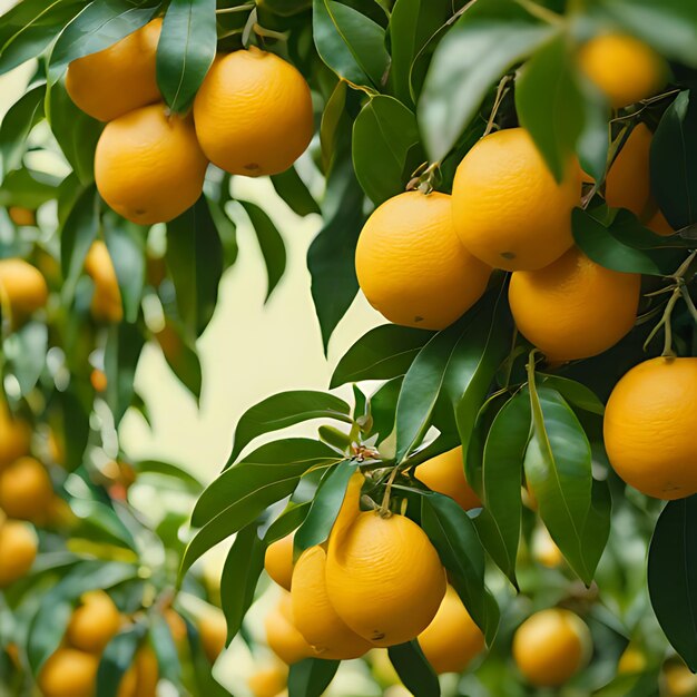 Photo a tree with many oranges hanging from it