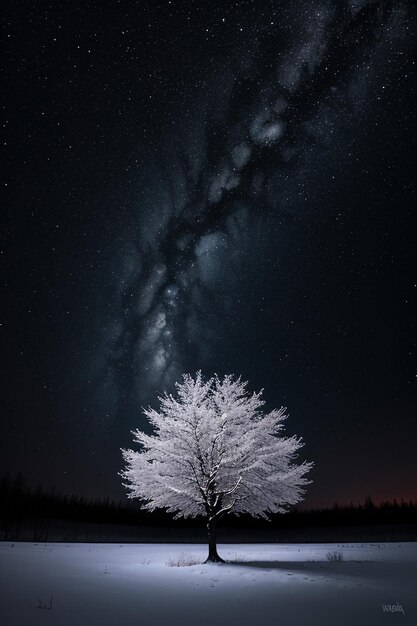 A tree with the milky way in the background