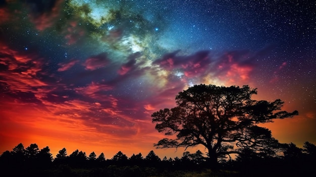 A tree with the milky way in the sky