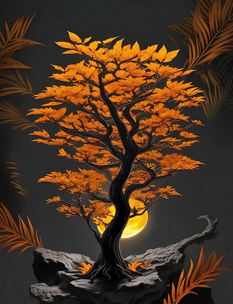 Foto albero con sfondo di luce lunare dipinto ai generato