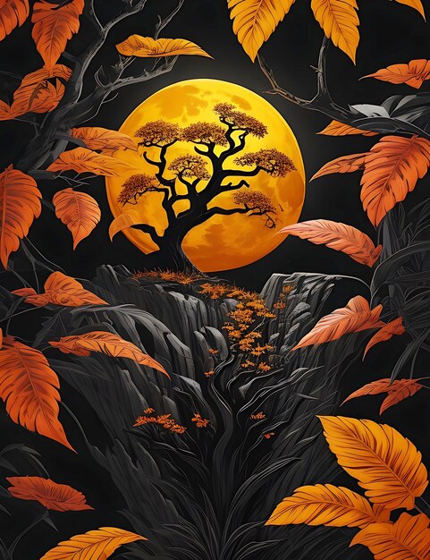 Tree with moonlight background painting ai generated